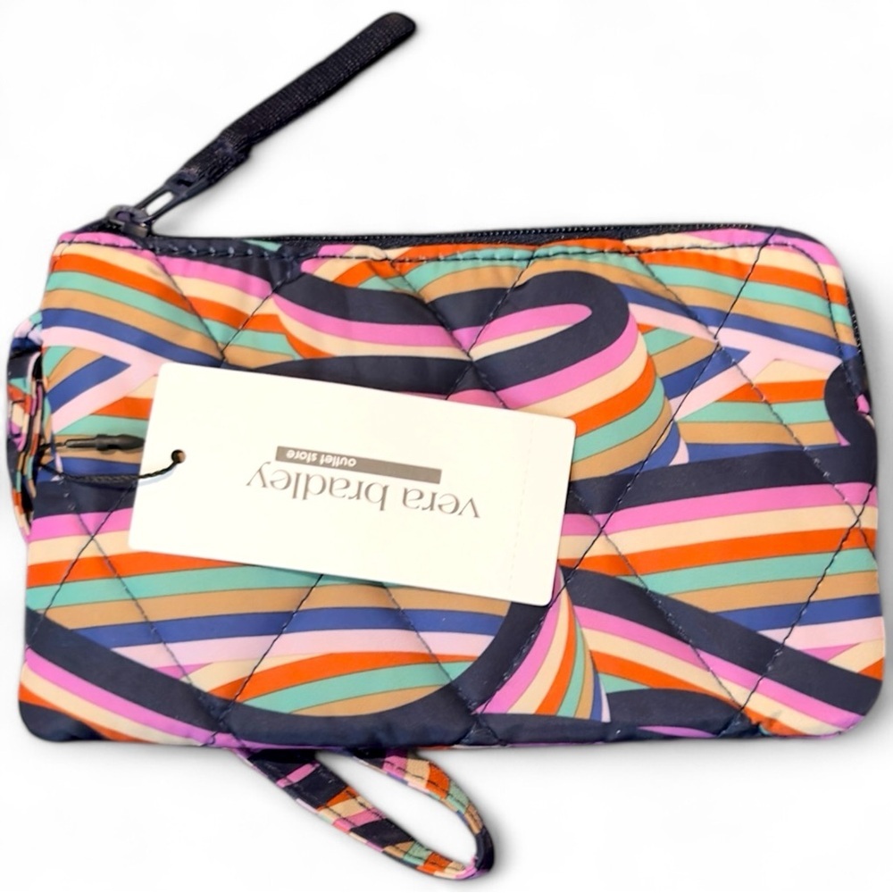 Vera Bradley Quilted Wristlet Wallet NWT Stripe Zip Pouch Womens Travel Boho‎